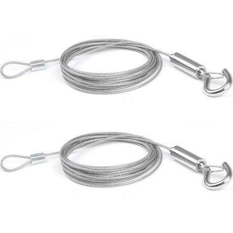 2pcs x 2m stainless steel cable, hook rope for clothes/lights/photos, max. 30kg (1/4)