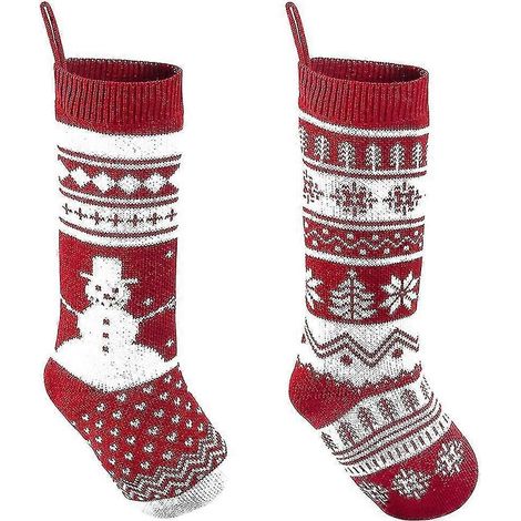 Lot de 2 bas de Noël tricotés, pour décorer le sapin de Noël familial et les fêtes de Noël. (1/5)