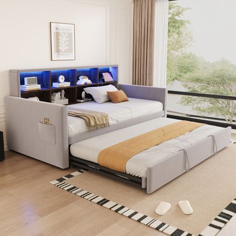 Sofá cama extensible doble con almacenaje LED y USB HAVRYA (1/5)