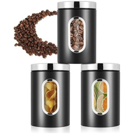 Pair - Pot à Café Hermétique Inoxydable,Lot de 3 Bocaux Hermétiques Alimentaires avec Fenêtre,Boite de Rangement Cuisine (1/5)