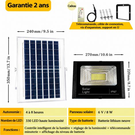 Projecteur Solaire LED 200W avec Affichage de Batterie et 330 LED 200 330 38 × 27 × 15,5 cm 1,88 kg – Livraison gratuite
