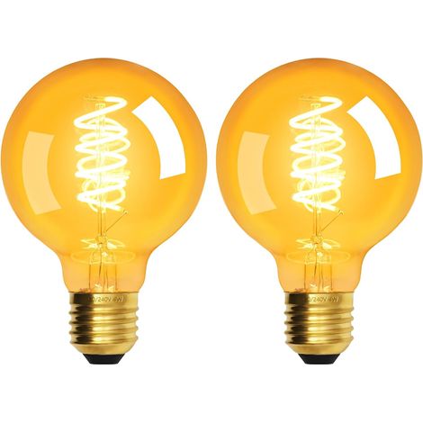 Lot de 2 ampoules LED vintage E27, culot G80, 4 W filament spiralé, lumière jaune chaud 2300 K (1/4)