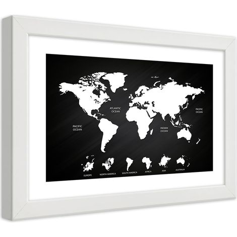 Quadro con cornice, Mappa del mondo e continenti in contrasto - 30x20 (1/5)