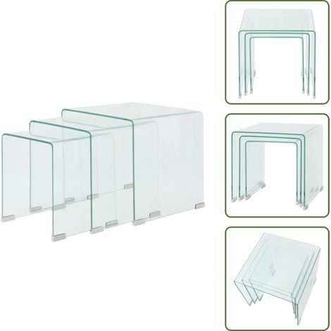 Ensemble de tables gigognes 3 Pièces Verre trempé Transparent - Table Basse - Ensemble De Tables - Tables Gigognes - Meubles Contemporains - Décoration Intérieure (1/5)