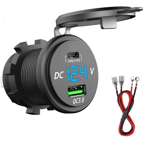 63W USB C prise de chargeur de voiture, 45W PD sortie 18W QC3.0 chargeur 12V USB briquet de cigarette prise avec LED voltmètre pour voiture RV bateau camion marine moto (1/5)