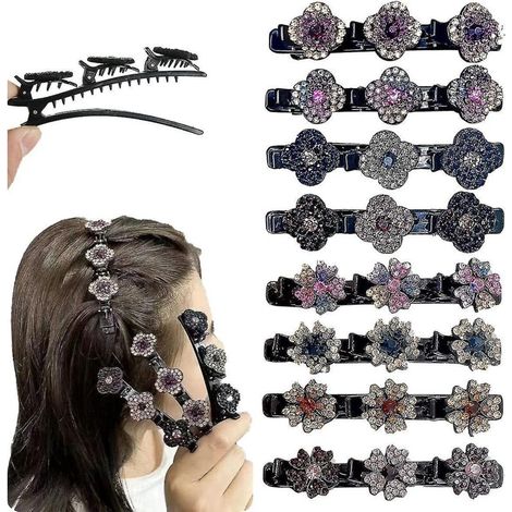 Set mit 8 geflochtenen Haarspangen für Damen, verziert mit funkelnden Kristallsteinen. (1/5)