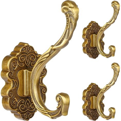 Crochets muraux, marron, lot de trois crochets décoratifs vintage pour suspendre manteaux, serviettes, clés et chapeaux (1/5)