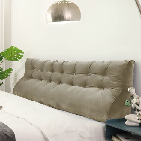 VERCART Cuscino da lettura a cuneo, triangolare, supporto per letto, schienale, poggiatesta, supporto per la schiena, cuscino decorativo, velluto marrone chiaro200 x 25 x 55 cm (1/5)