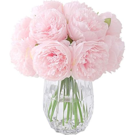 2 bouquets de pivoines artificielles, 10 têtes de pivoines en soie, fausses fleurs pour mariage, bureau à domicile (rose clair) (1/4)