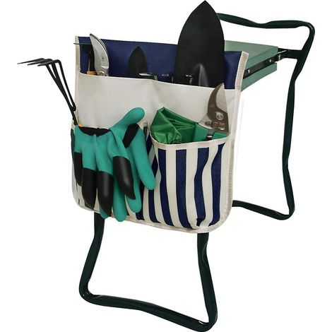 Sac de rangement pliable bleu et blanc pour siège de jardin - Sac de rangement pour outils de jardinage (1/5)