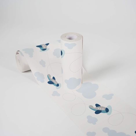 Lovely Kids Bordi Adesivi Per Pareti Cute Planes 5.00 m x 0.155 m Blu Grigio Bianco Prodotto in Germania da A.S. Création 403752 (1/5)