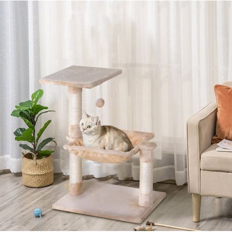Kratzbaum 50x36x70 cm aus Spanplatten beige mit Hängematte, platzsparend – MEUBLIV (1/5)
