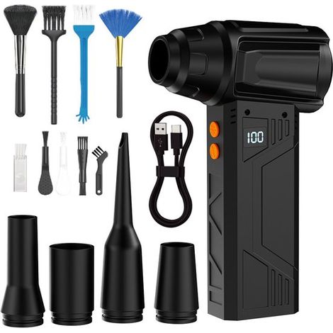 Soffiatore ad aria compressa con torcia a LED - 130.000 giri/min - 4 modalità operative - display e vari ugelli - adatto per tastiere, auto e PC