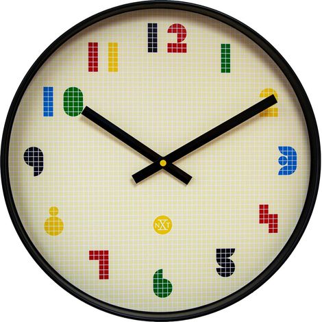 Horloge Murale Silencieuse Design Pixel Rétro 8-Bit en ABS Noir et Multicolore 35 cm - PANGIVO (1/5)