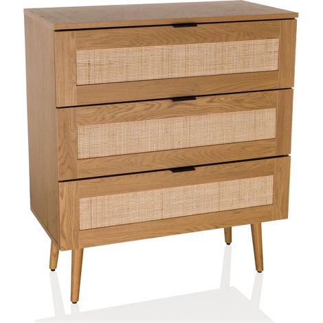 Kommode BOHEO K 80x40x91 cm 3 Schubladen Rattangeflecht eiche hjh LIVING (1/5)