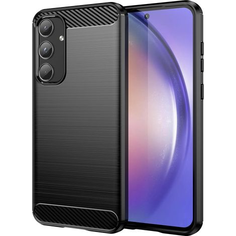 Coque pour Samsung Galaxy A55 5G, Housse Premium TPU Souple Texture Fibre de Carbone Etui Protection Téléphone Antichoc, Anti-Rayures, Anti-Dérapante, Silicone Case Bumper, Noir (1/5)