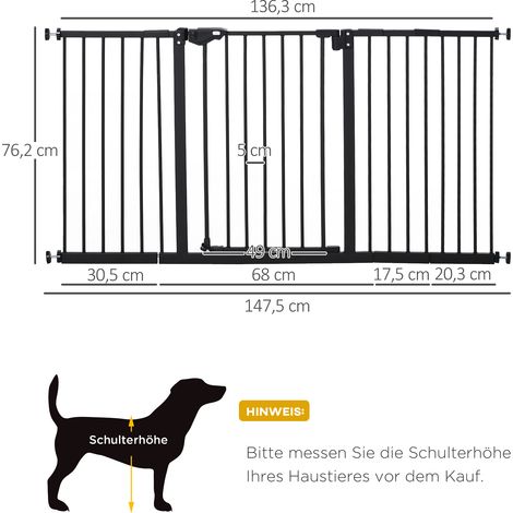 Barrière escalier animaux noir métal plastique 136,3x76,2cm sans perçage, grille robuste protection chiens rongeurs dans toute la maison (1/5)