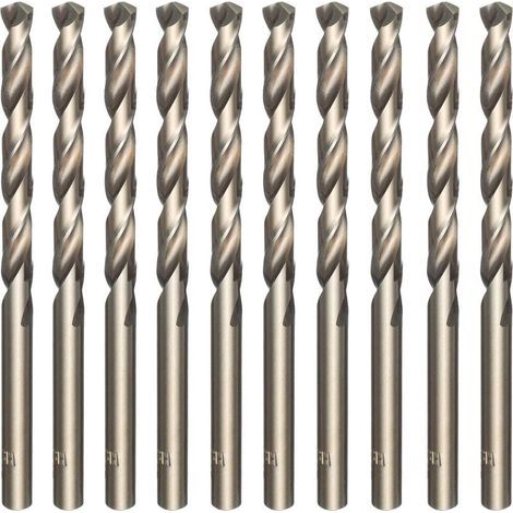 Lot de 10 forets hélicoïdaux dorés en acier rapide M35 et cobalt - Pour percer l'acier inoxydable, les aciers durs, la fonte, le cuivre, l’aluminium, le bois et le plastique - 5 mm x 86 mm (1/4)