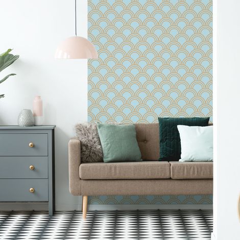 Papier peint intissé pré-encollé - SCANDINAVE ART DÉCO AQUAMARINE ARCHES - 1 rouleau de 300x60cm (1/5)