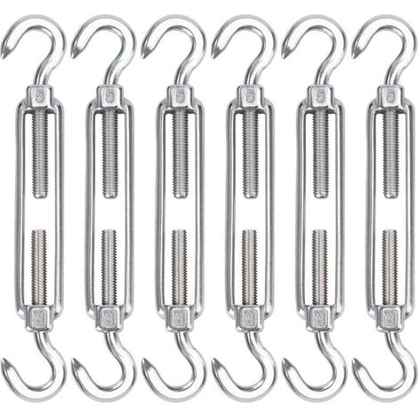 M5 Edelstahl-Kabelspanner, 6er-Pack, verstellbarer, robuster Drahthaken und Hakenspanner für Seile, Kabel, Wäscheleinen, Gitter zur Sonnenschutzmontage