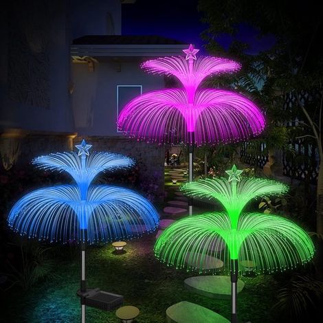 3er Pack Solar Gartenleuchten, neue verbesserte Version, wasserdicht, 7 farbig, mit Quallen und Sternenmotiven, Blumendekoration für Garten, Rase (1/5)