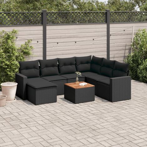 Set de sofás de jardín 8 piezas y cojines ratán sintético negro vidaXL (1/3)