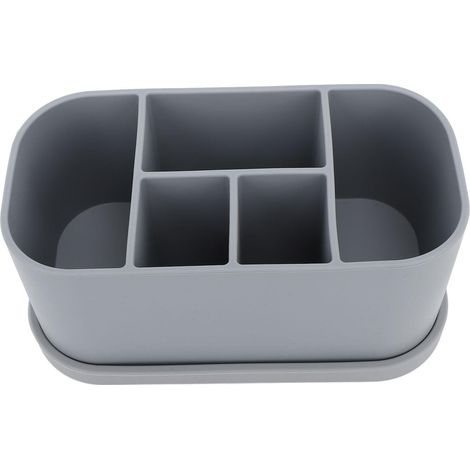 Porte-brosse à dents et dentifrice en silicone, multifonctionnel, 5 emplacements avec trous de drainage, organisateur de comptoir de salle de bain pour produits cosmétiques et de soins de la peau, gri (1/5)