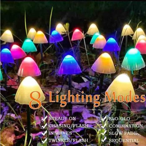 Guirlande lumineuse - - Mini champignons solaires - 12 LED - Étanche - 8 modes multicolores (1/4)