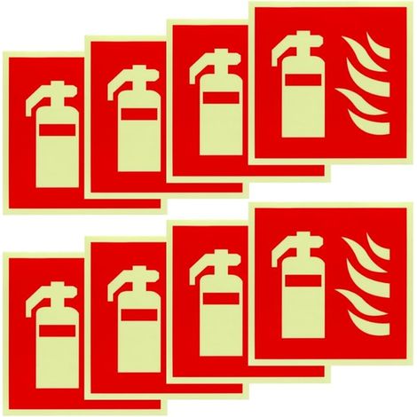 8 Pièces 15  15 cm Plaque Extincteur D'Incendie PVC Autocollant Luminescence, Panneaux D'extincteur Auto-adhésifs pour Maison Chantier Bureau Voiture