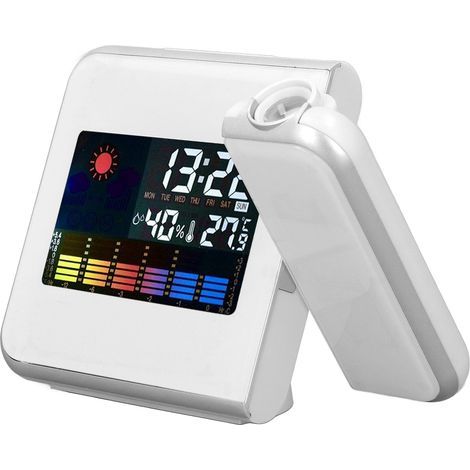 Station Météo avec Projection - Horloge Numérique LCD Couleur, Affichage Température Humidité, Alarme avec Fonction Snooze, Rétroéclairage LED, Blanc Sans Fil (1/5)