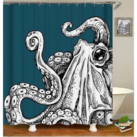 Anti-Schimmel-Duschvorhang, Stoff-Duschvorhang, Badevorhang, Oktopus-Monster-Duschvorhang, 150 x 180 cm (1/5)