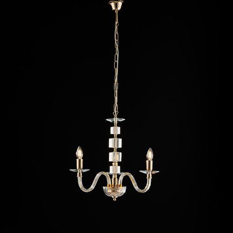Franz Lampadario in oro con vetro trasparente e strass 3 luci 110 Ø43 BL275-3-OR