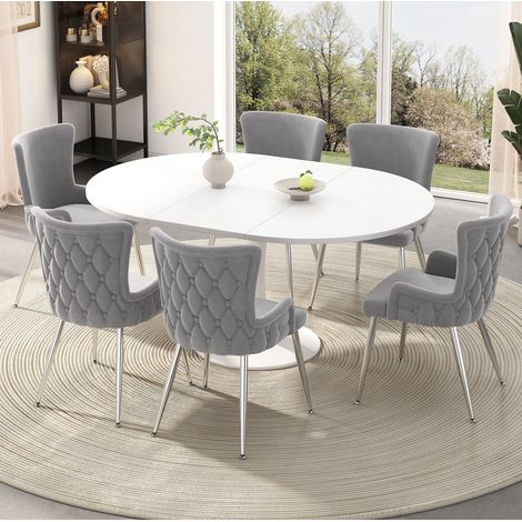 Sedie da pranzo in velluto grigio, set da 6, con gambe in metallo, 85 cm (1/5)