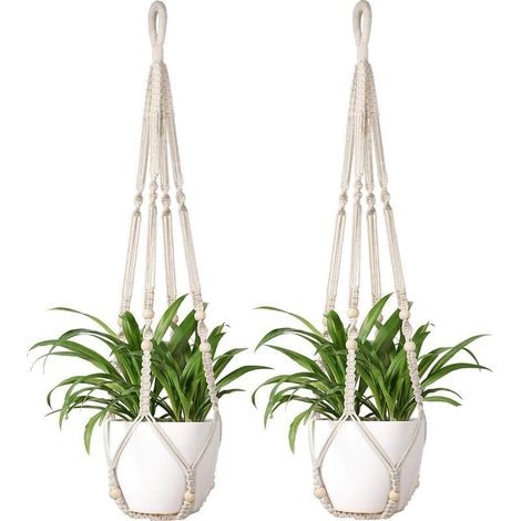 2Pièces Support Pots pour Fleur, Suspension Plante Macramé Corde de Coton Porte Décoration du Jardin Intérieur ave 2Crochets Suspendu (1/5)