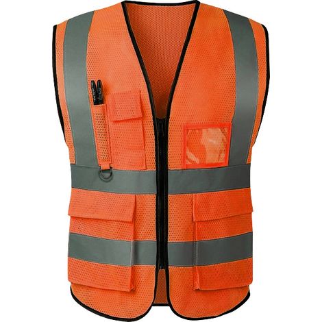 Gilet de Sécurité Haute Visibilité Orange – Lot de 8 Gilets Réfléchissants en Maille pour Chantier, BTP, Paysagisme et Assainissement-lsw