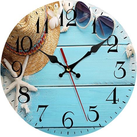 1 Horloge murale, mouvement quartz silencieux, cadran paysage plage, bois fibre, salon cuisine chambre bureau (1/5)