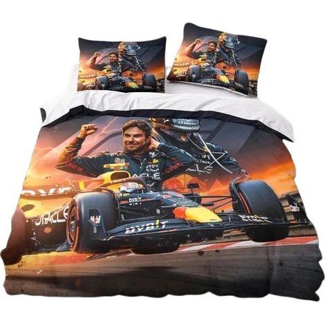 Parure de lit enfant Formule 1, pilotes de F1 imprimés en 3D, housse de couette et taies d'oreiller, 200 x 200 cm (1/4)