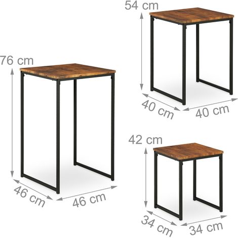 Set di 3 tavolini quadrati impilabili decorazione moderna soggiorno camera da letto 76 x 46 x 46 cm in metallo nero 130015481