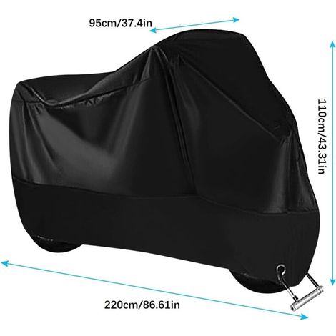 Housse Protection pour Moto 220x95x110cm XL Noir Couverture Polyester Résistant aux déjections d'oiseaux, à l'eau, à la Poussière/Neige/Pluie, au Vent, Soleil, Housses de Protection extérieur (1/5)