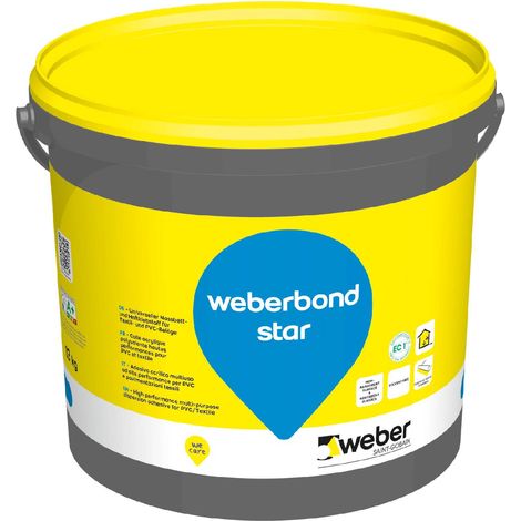 Weber Saint-Gobain Colle pour revêtements PVC et textile, 13kg, hautes performances , Weberbond star, sans solvant, acrylique