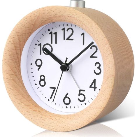 Reveil Matin en Bois a Piles de Voyage Réveil en Bois Silencieux sans Tic-Tac Lumineux Snooze Réveil de Chevet (1/5)