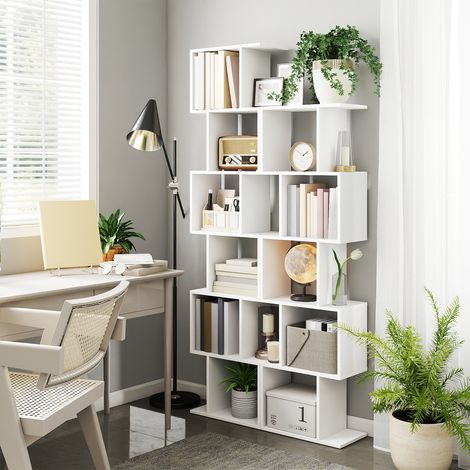 Bibliothèque, Étagère à 6 Niveaux, 24 x 40 x 191 cm, Meuble de rangement, Cloison Séparateur, pour Salon, Chambre, Bureau, Blanc (1/5)