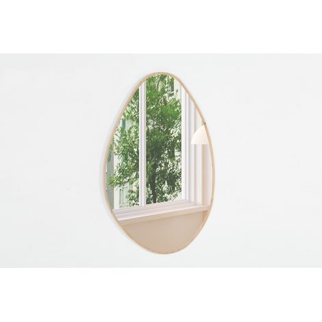Espejo asimétrico NARA – 50x80 cm – Acabado en roble envejecido – MDF con decoración de madera – Estilo orgánico y de moda (1/5)
