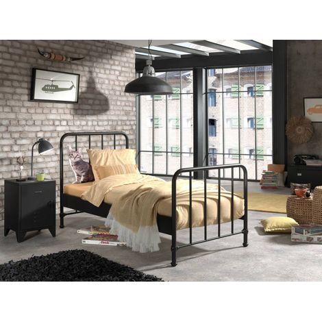 Pack - Lit & Table de Chevet "Bronxx" 90X200cm Noir