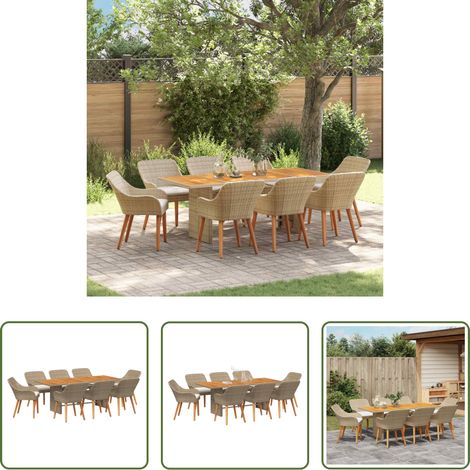 Gartentisch - Garten Essgruppe mit Kissen 9 pcs Beige Poly-Rattan (1/5)
