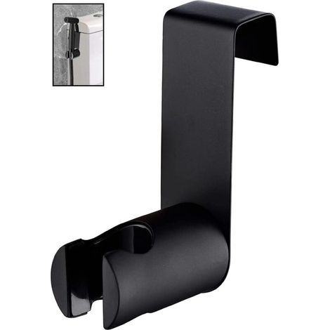 Bidethalterung für Toilette – Wandmontage aus Edelstahl, kein Bohren erforderlich, kompatibel mit allen Toilettentypen – 1 Stück, schwarz (1/5)