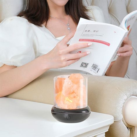 Lampe de sel en cristal de sel, veilleuse, diffuseur d'arômes USB, lampe de sel colorée, diffuseur d'huiles essentielles pour le bureau, le yoga et la chambre. (1/5)