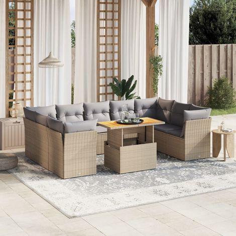 vidaXL Salon de jardin avec coussins 10 pcs beige résine tressée (1/3)