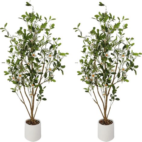 Albero artificiale, design realistico, manutenzione semplice, fiore bianco, 120 cm (1/2)