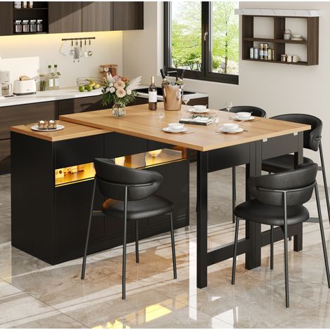 Barra extensible 120-180x40x71,5 cm de MDF negro y natural con almacenaje FloraGrace (1/5)
